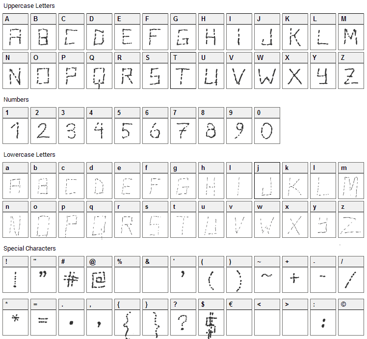 Stutter Font Character Map