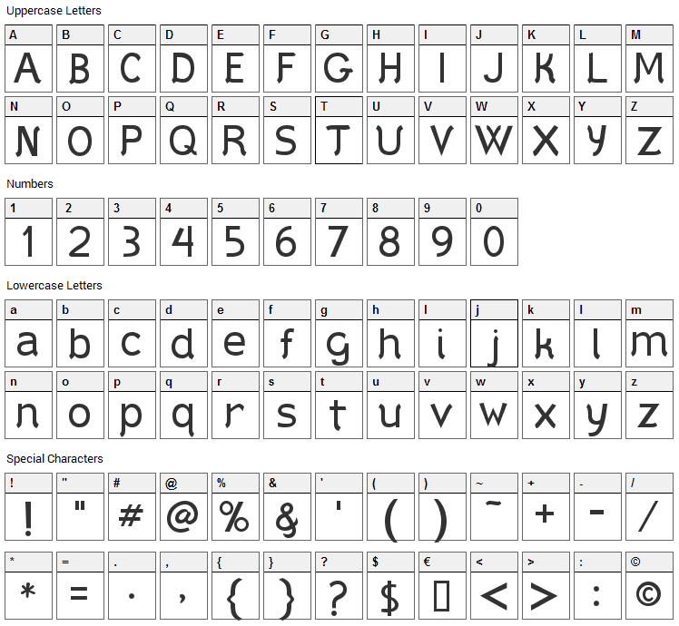 Styllo Font Character Map