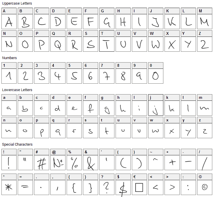 Stylograph Font Character Map