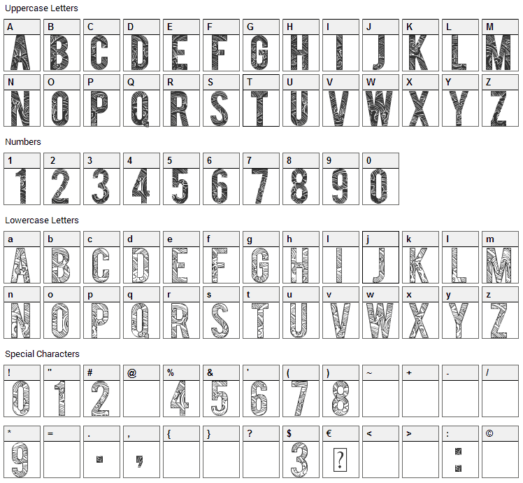 Suast Ornad Font Character Map