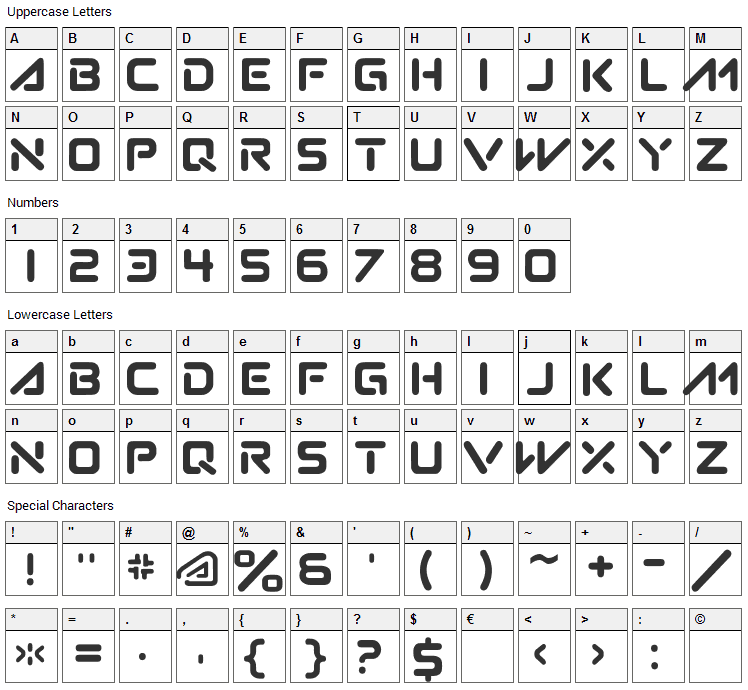 Subatomic Tsoonami Font Character Map