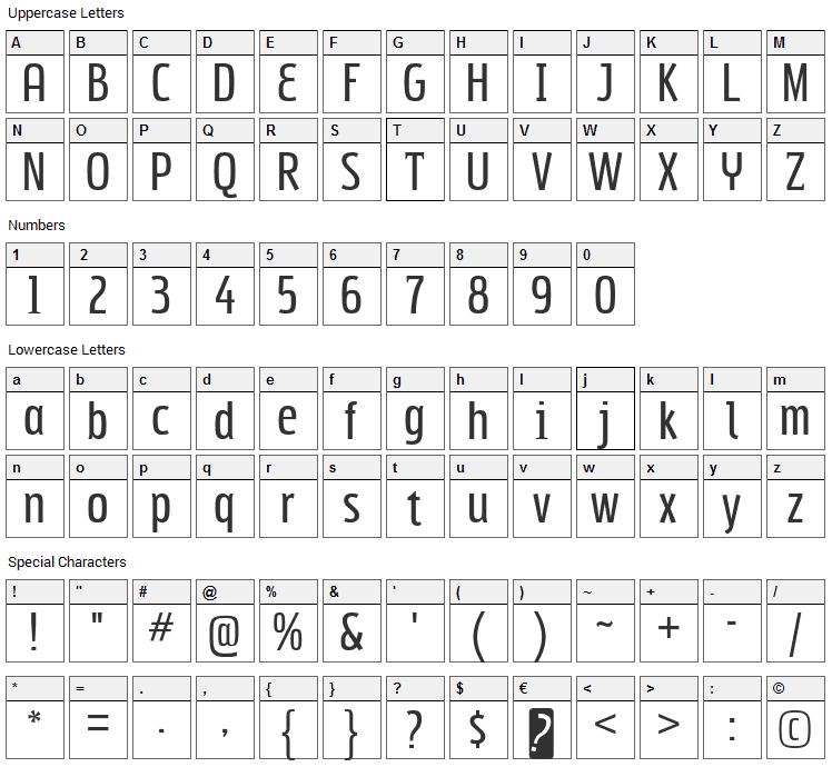 Subpear Font Character Map