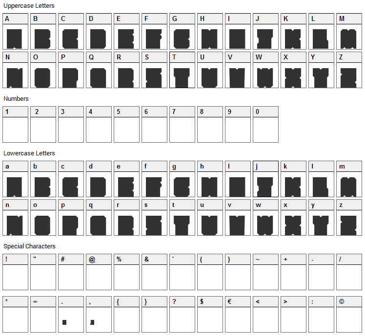 SubSquare Font Character Map