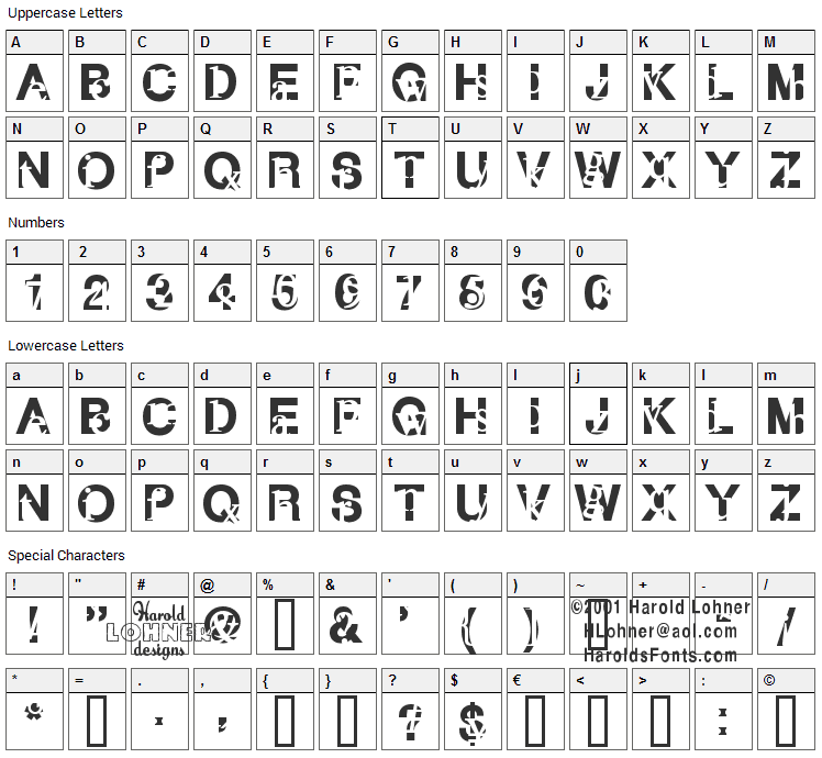 Subtext Font Character Map