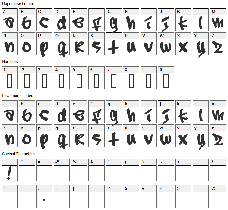 Subway Font Character Map