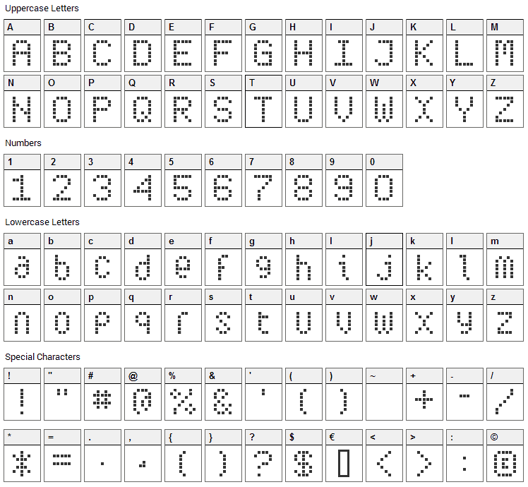 Subway Ticker Font Character Map