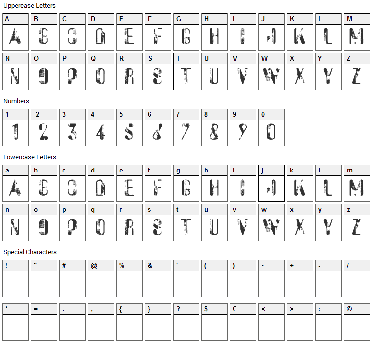 Sucata Spacial Font Character Map