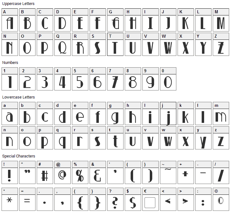 Suchet Font Character Map