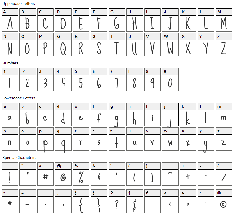 Sue Ellen Francisco Font Character Map