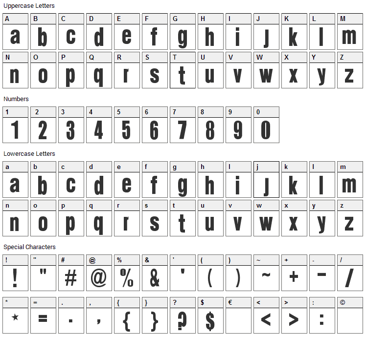 Suede Font Character Map