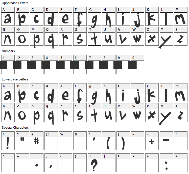 Sugarfish Font Character Map