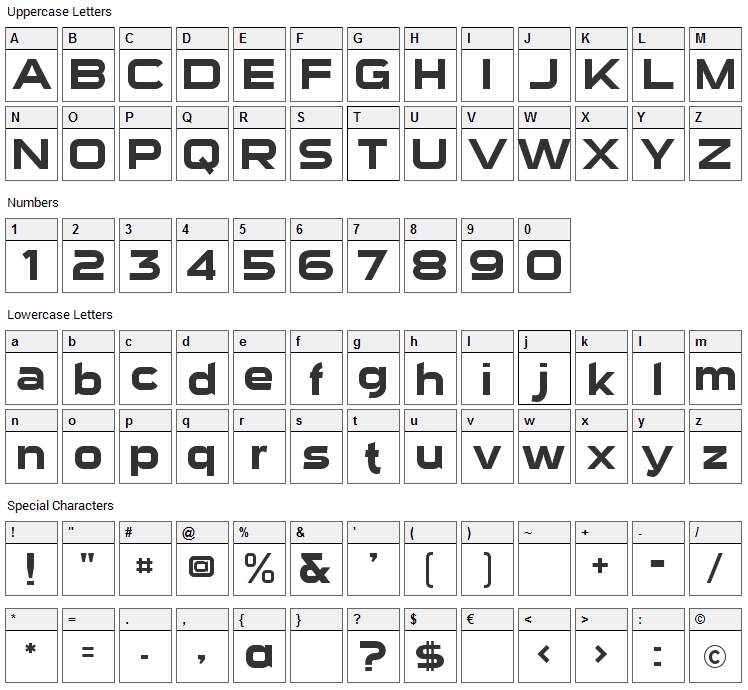 Sui Generis Font Character Map