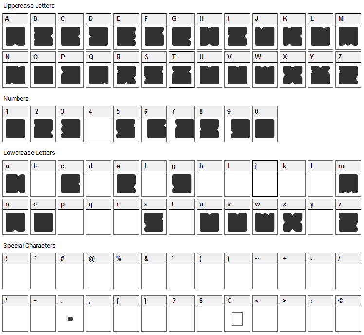 Suihou Font Character Map