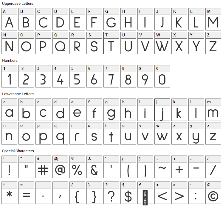 Sulphur Point Font Character Map