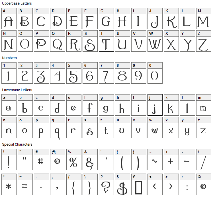 Summertime Font Character Map