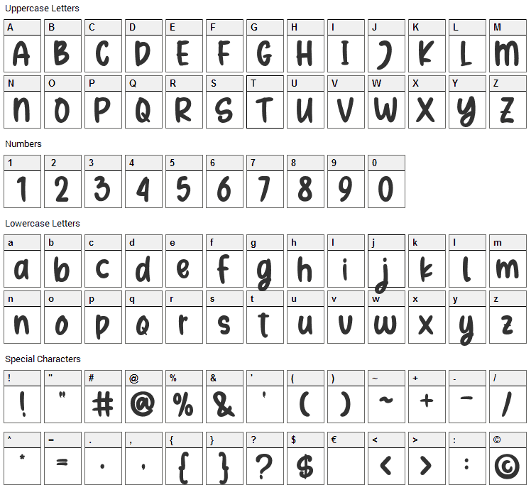 Summery Font Character Map