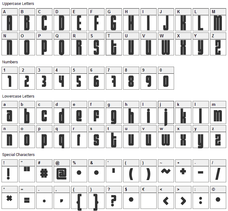 Sumo Font Character Map