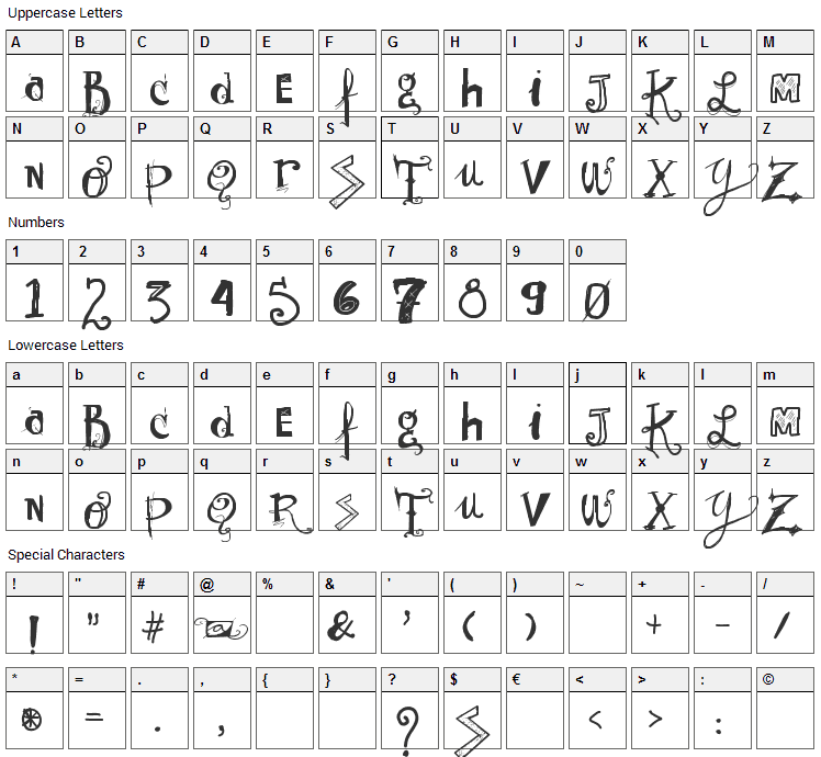 Sunny Day Font Character Map