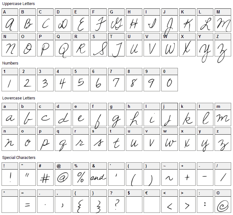 Sunshine In My Soul Font Character Map