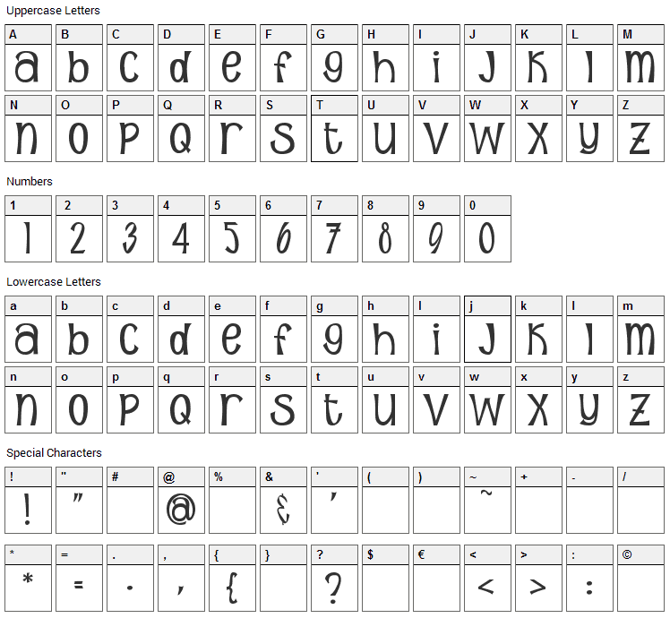 Sunshine Poppy Font Character Map