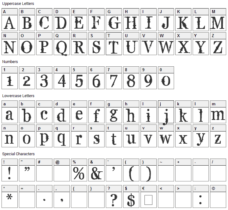 Supafly 36 Font Character Map