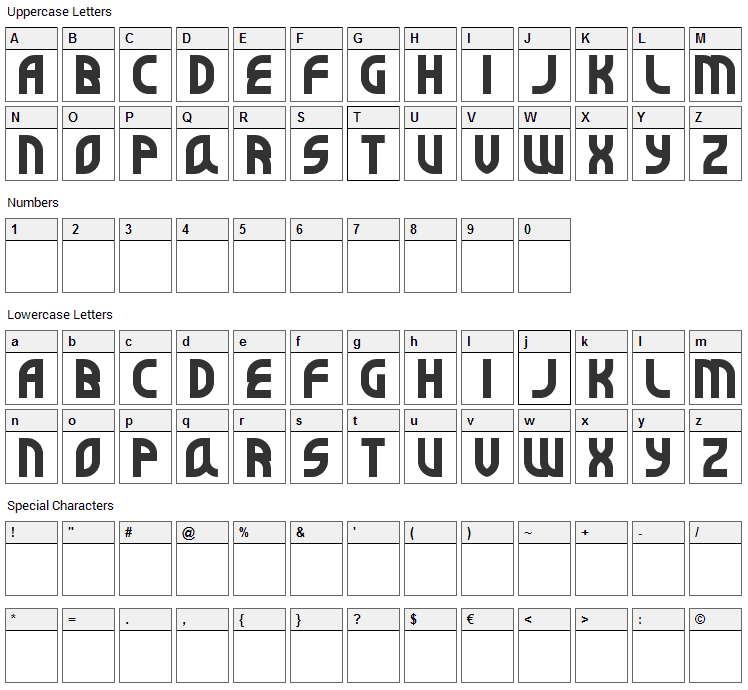 Super Befok Font Character Map