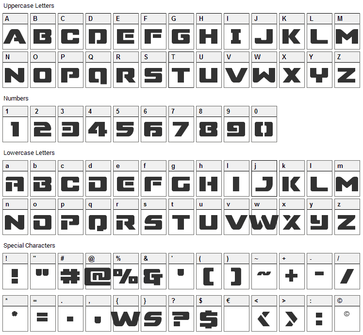 Super Commando Font Character Map