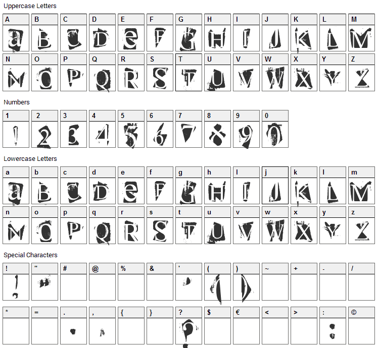 Super Danger Font Character Map