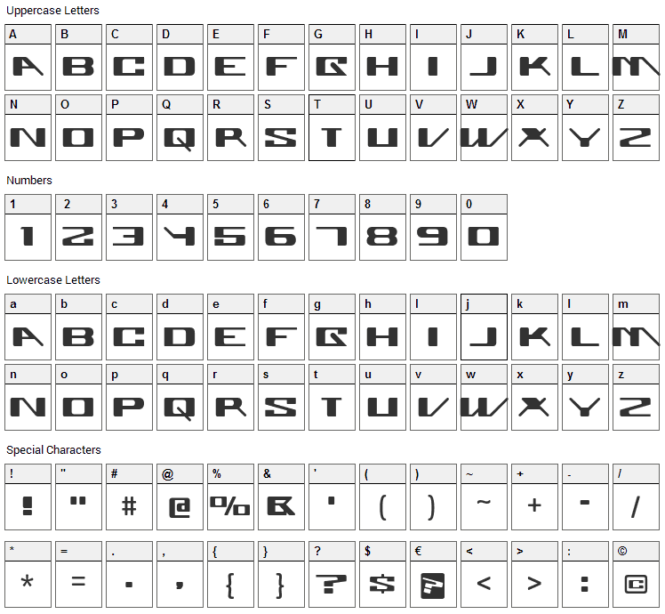 Superglue Font Character Map