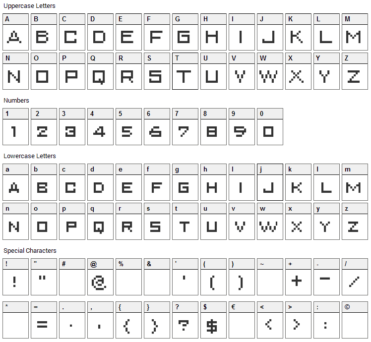 Superkarcher Font Character Map