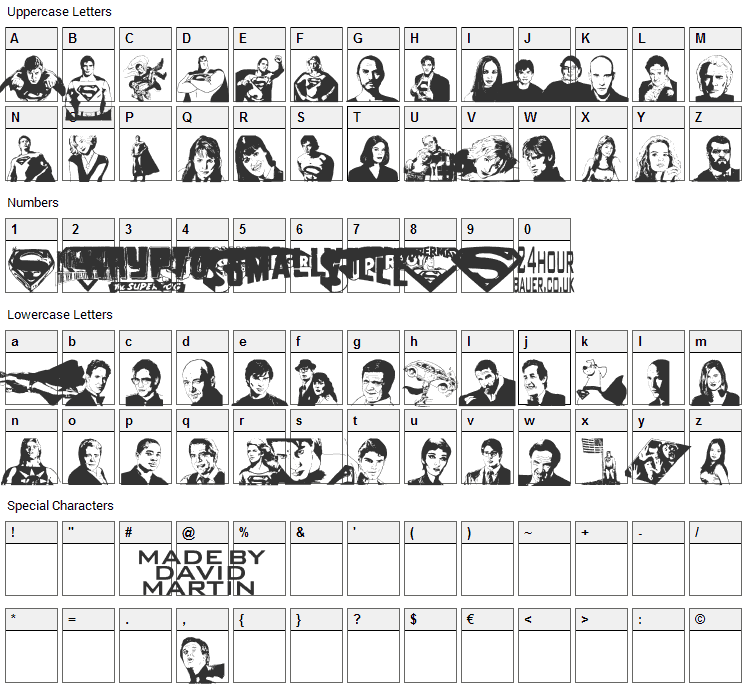 Superman Last Son of Krypton Font Character Map