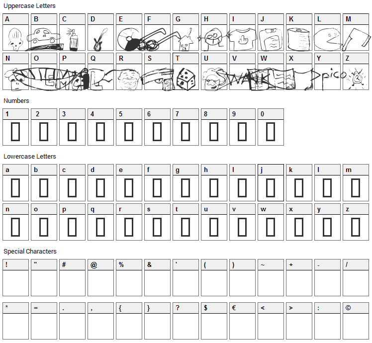 SuperMattBatz Font Character Map