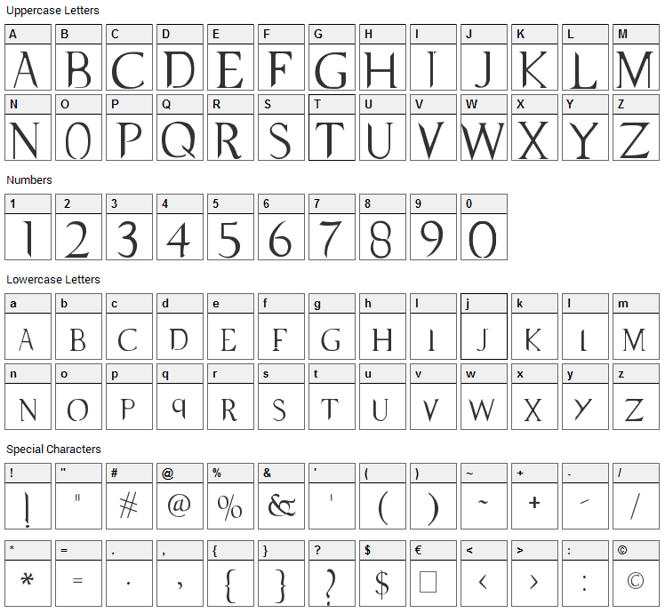 Supernatural Knight Font Character Map