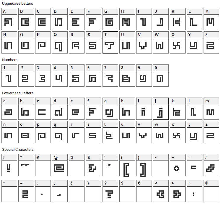 Superphunky Font Character Map