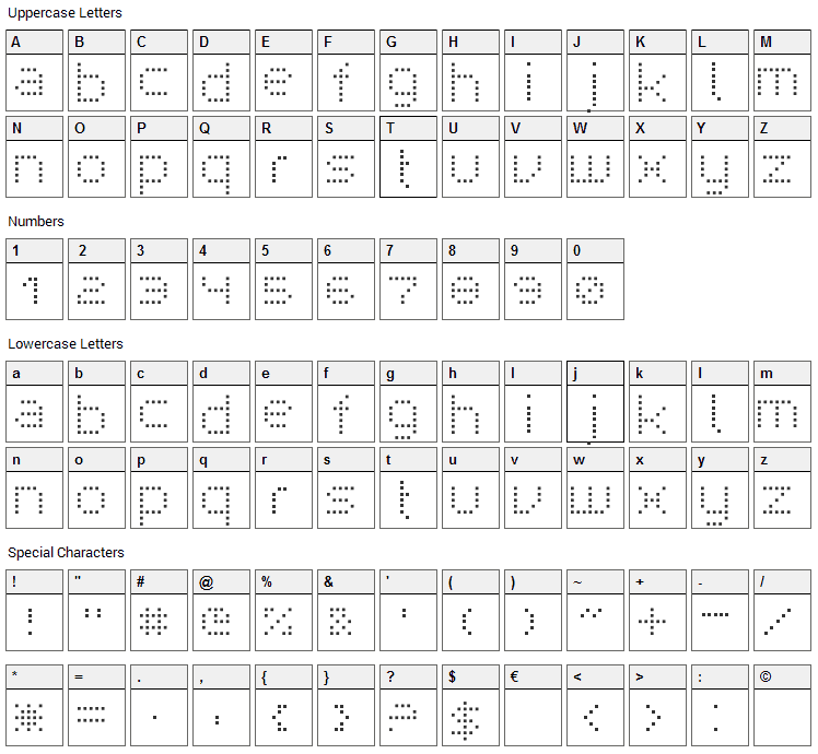 Superpoint Font Character Map