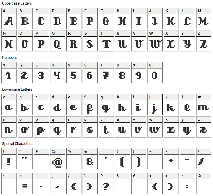 Superscript Font Character Map