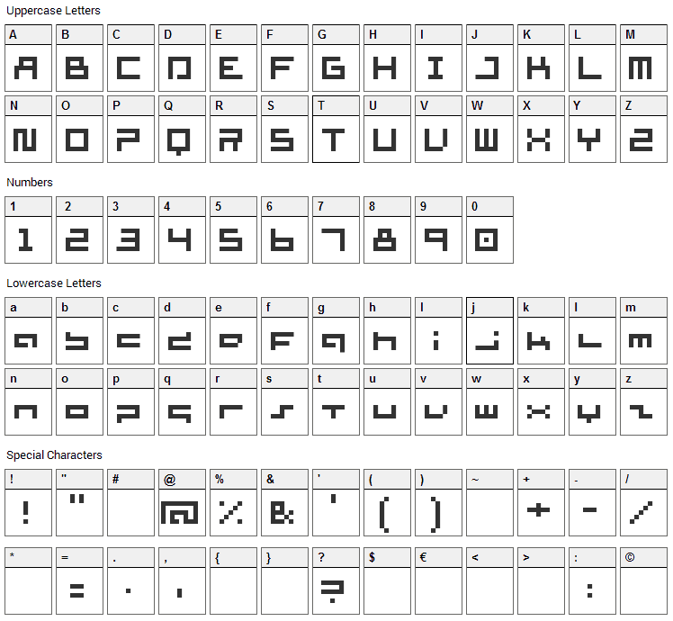 Supersimple Font Character Map