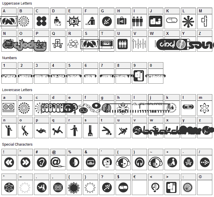 Superstar DJ Font Character Map