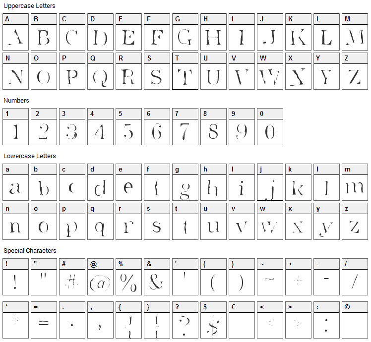 Superstar Font Character Map