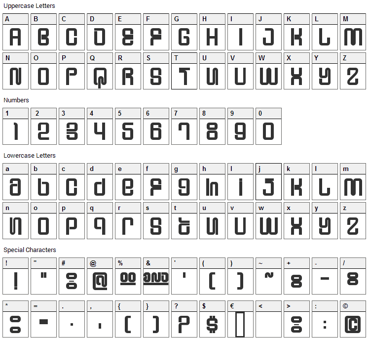 Supervixen Font Character Map