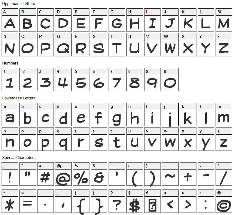 Suplexmentary Comic Font Character Map