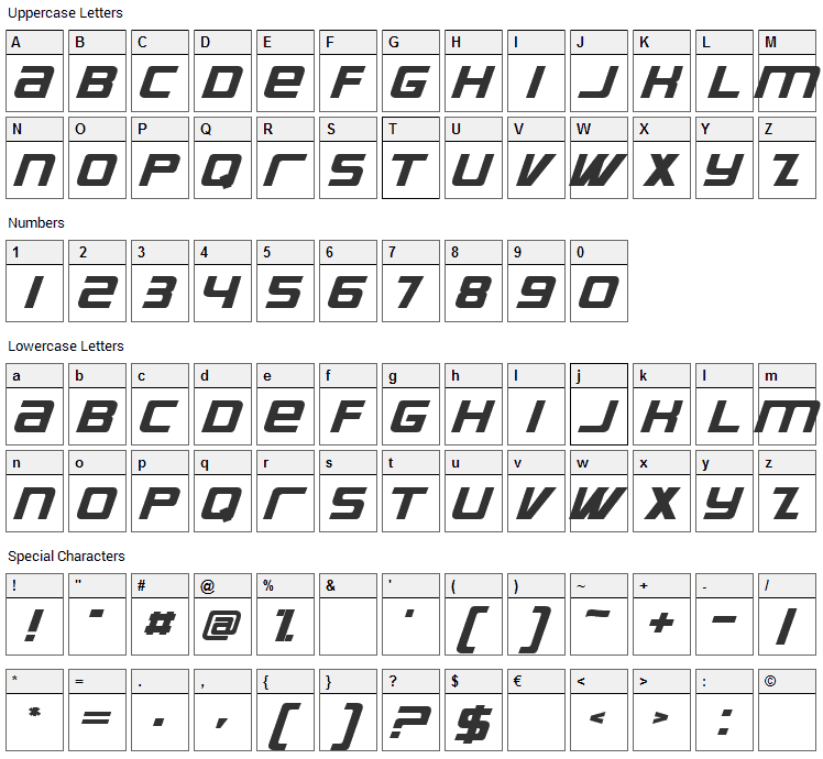 Supreme Font Character Map