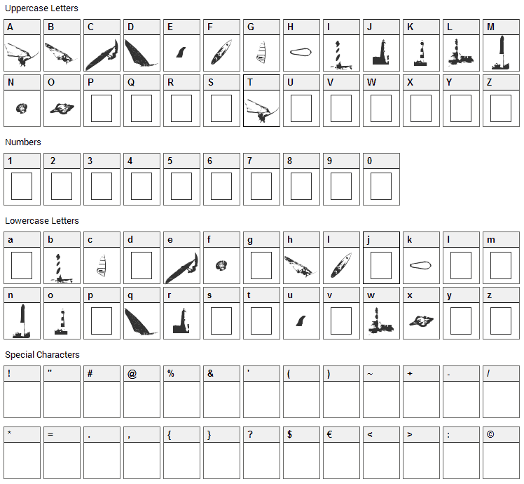 Surf Bat Font Character Map