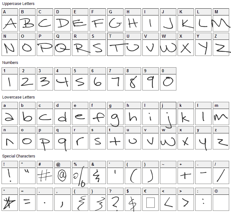 Surrendered Heart Font Character Map