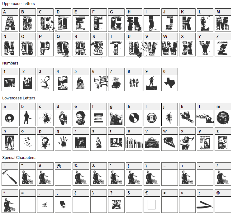 Survival Horror Font Character Map