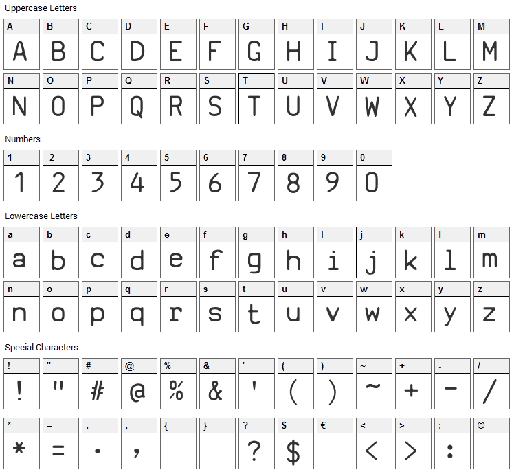 SV Basic Manual Font Character Map