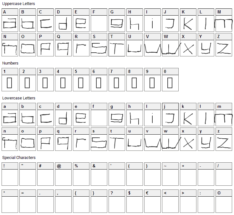 Swallow Font Character Map