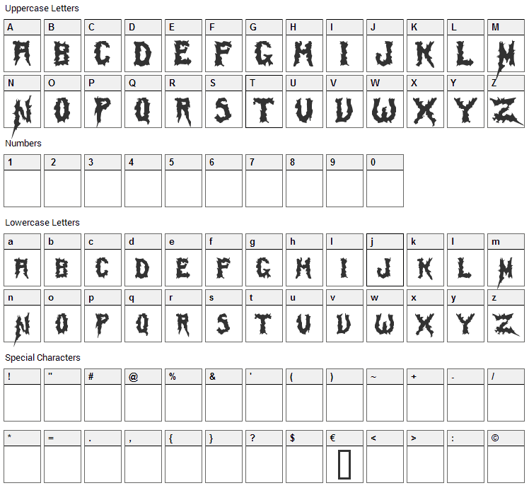 Swamp Thing Font Character Map