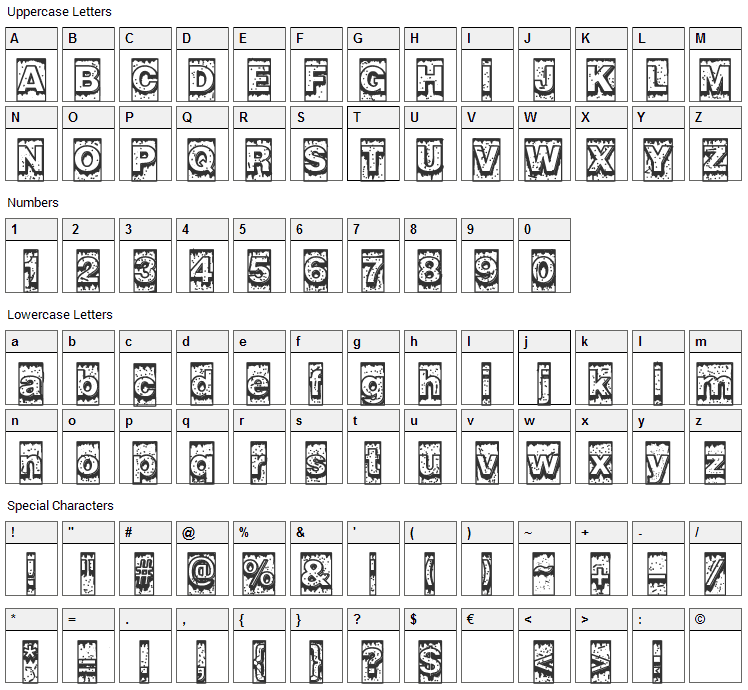 Swamp Type Font Character Map