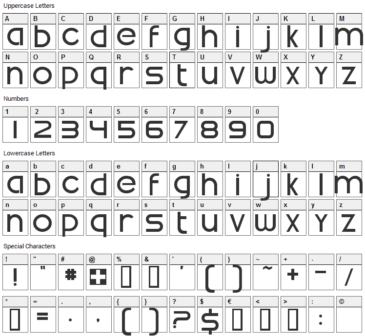Swatch Font Character Map